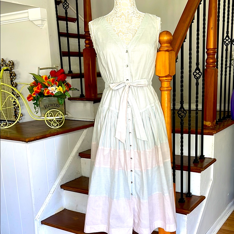 La Vie Rebecca Taylor Cotton Pastel Striped Midi Dress